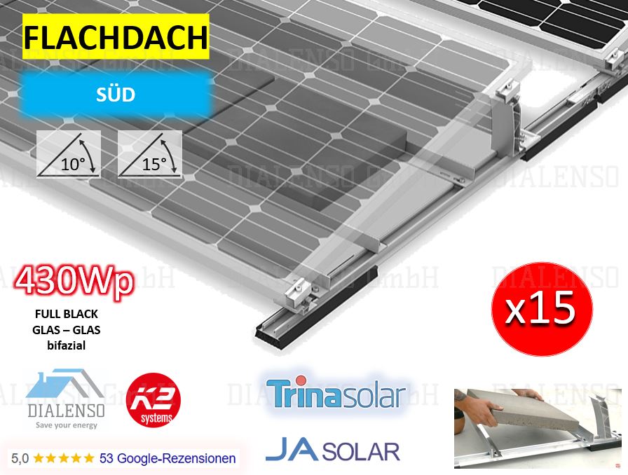 (15x) Flachdach 15° SÜD Huawei 6,6kWp_Komplettset