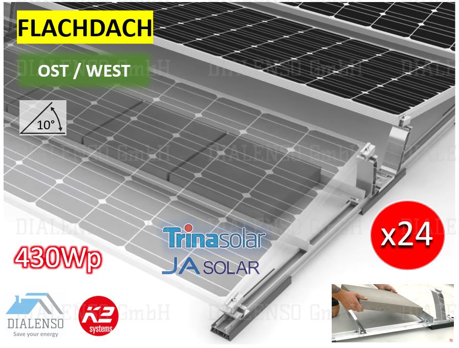 (24x) Flachdach OST/WEST K2 Systems (10°) Huawei 10,6kWp Komplettset