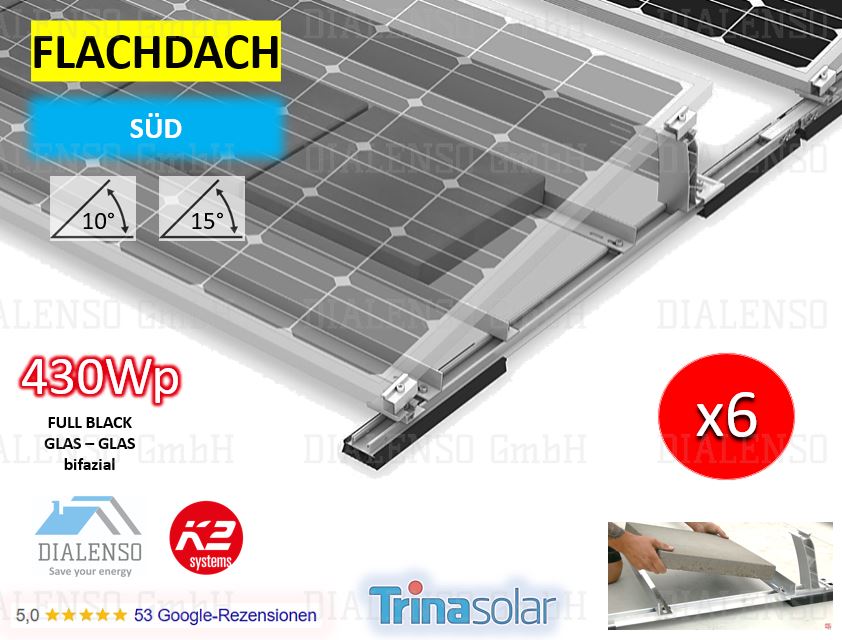 (6x) Flachdach 15° SÜD Huawei 2,6kWp_Komplettset