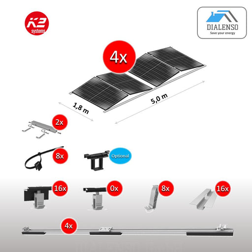 K2 D-Dome 6.10 Montageset für 4 PV-Module (Ost/West) – kompakt auf 1,8 × 5,0 m. ✓ Ohne Dachdurchdringung ✓ Aerodynamisch & ballastarm ✓ Schnelle Montage. Jetzt bestellen!