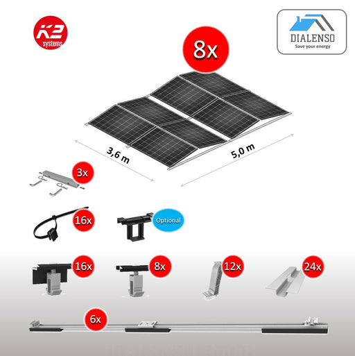 K2 D-Dome 6.10 Montageset für 8 PV-Module (Ost/West) auf 3,6 × 5,0 m. ✓ Ohne Dachdurchdringung ✓ Aerodynamisch & ballastarm ✓ Gleichmäßiger Ertrag ganztags. Jetzt bestellen!