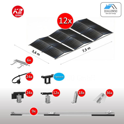 K2 D-Dome 6.10 Montagesystem für 18 Solarmodule auf einem Flachdach mit Ost-West-Ausrichtung, inklusive aller Bauteile – Dialenso GmbH