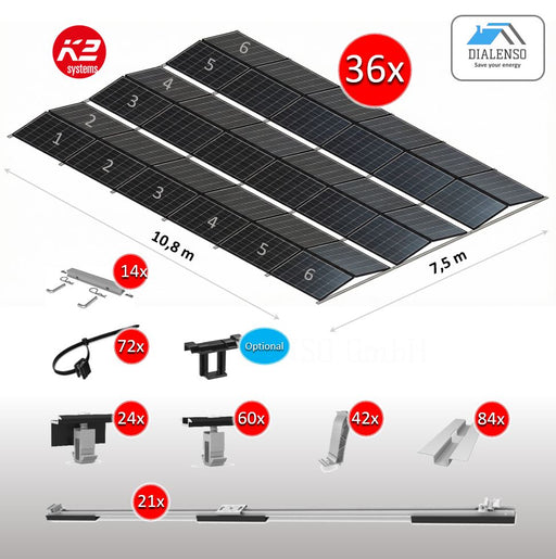 K2 D-Dome 6.10 Montagesystem für 36 Solarmodule auf einem Flachdach mit Ost-West-Ausrichtung, inklusive aller Bauteile – Dialenso GmbH